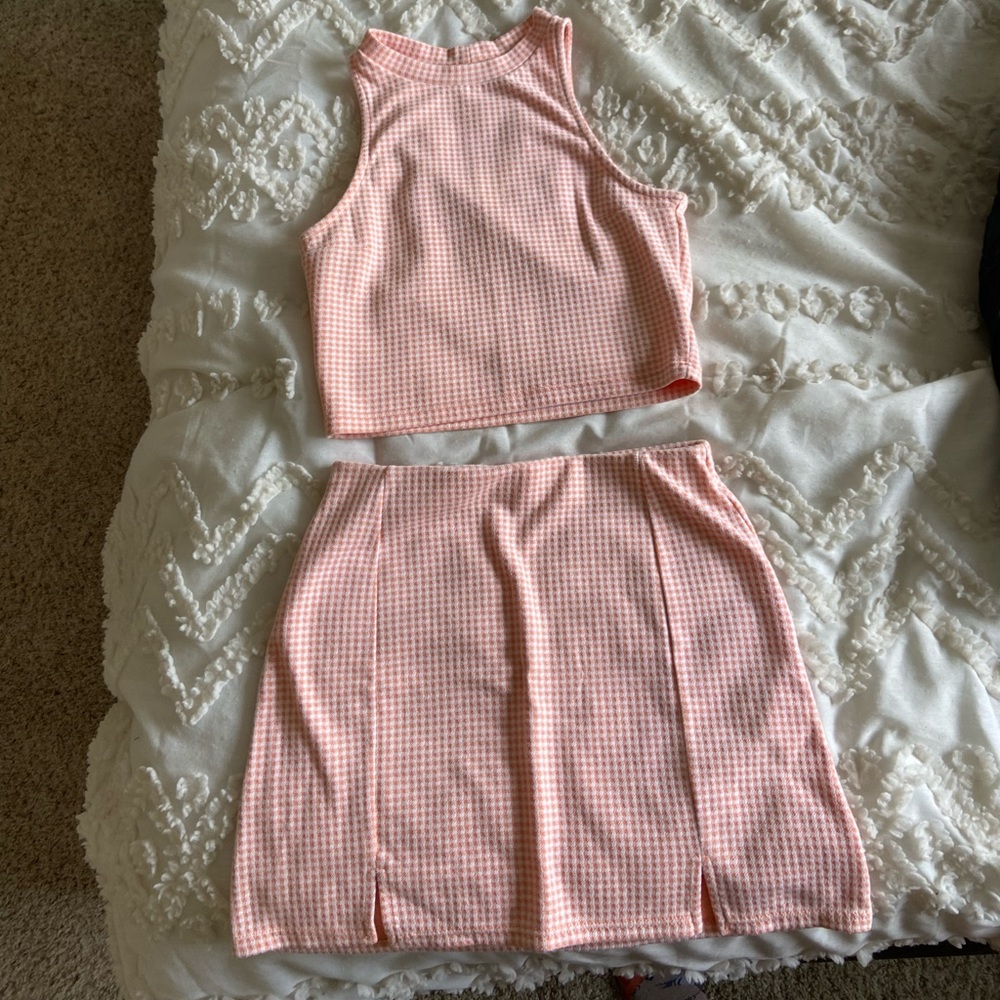 Pull & Bear Matching Orange Checkered Set